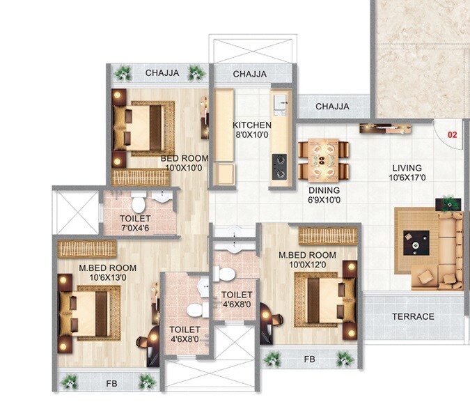 Floor plan of 3 BHK 1715 Sq. Ft. Apartment in Varsha Balaji Exotica, Navi Mumbai