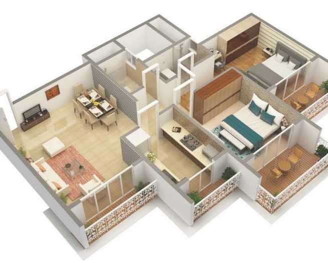 Floor plan of 2 BHK 1300 Sq. Ft. Apartment in Varsha Balaji Heritage, Navi Mumbai