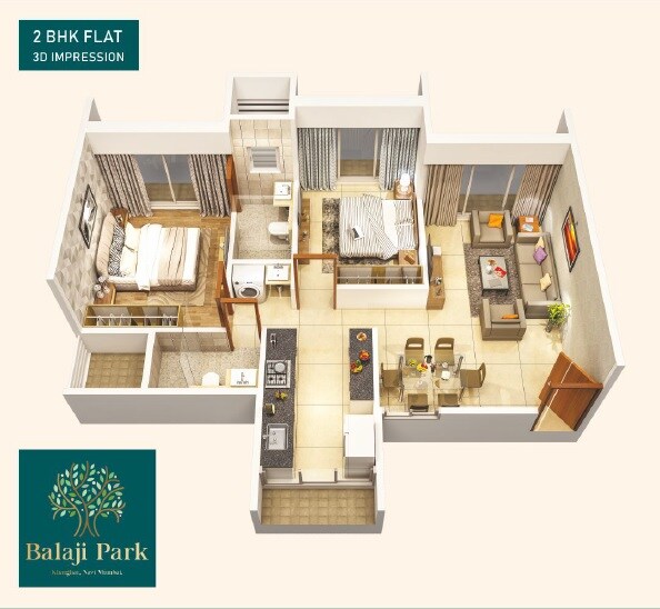 Floor plan of 2 BHK 737 Sq. Ft. Apartment in Varsha Balaji Park, Navi Mumbai
