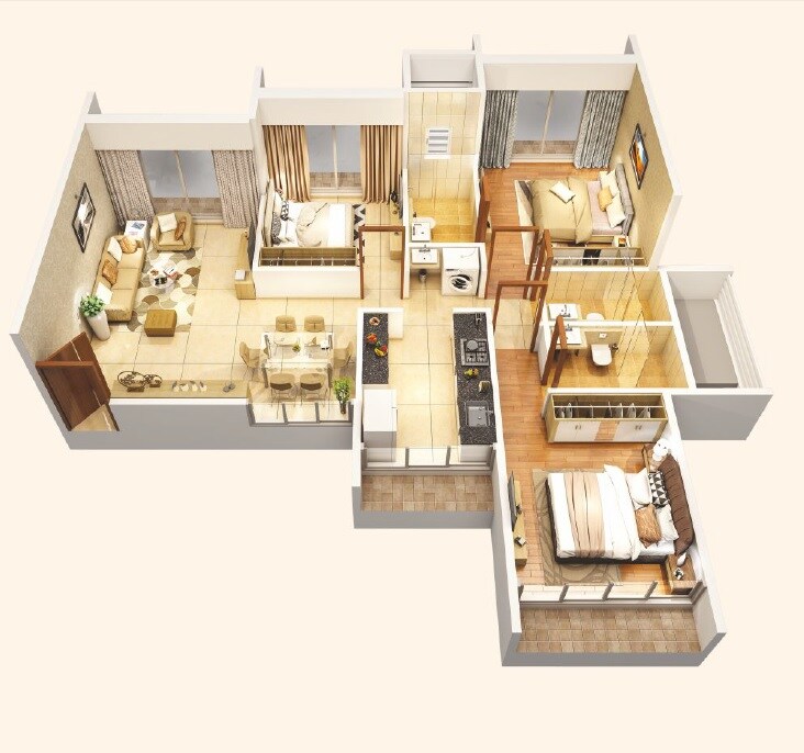 Floor plan of 3 BHK 843 Sq. Ft. Apartment in Varsha Balaji Park, Navi Mumbai