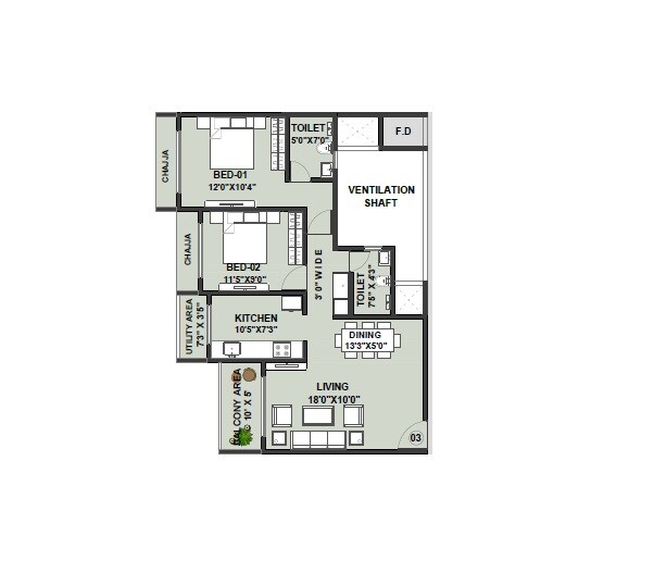 2 BHK 761 Sq. Ft. Apartment