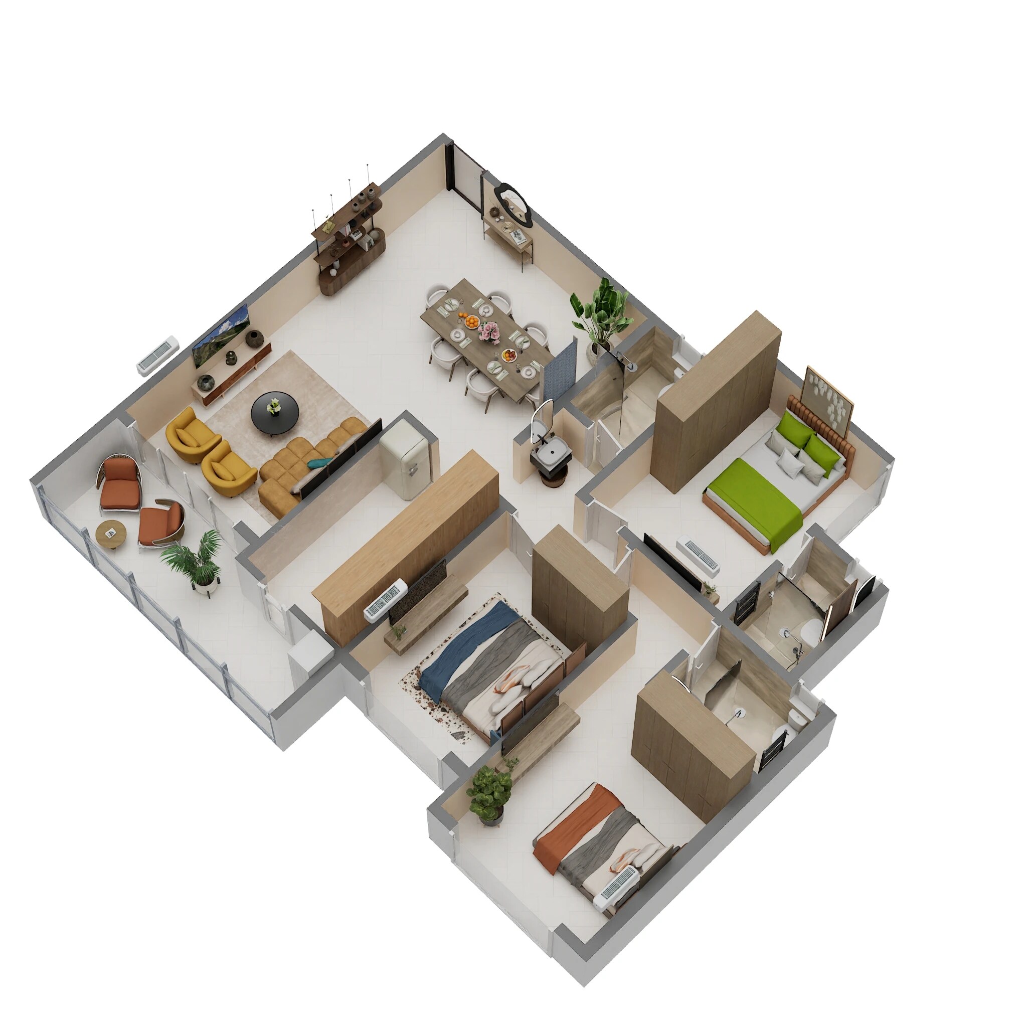 Floor plan of 3 BHK 1129 Sq. Ft. Apartment in Varsha Balaji Sapphire, Navi Mumbai