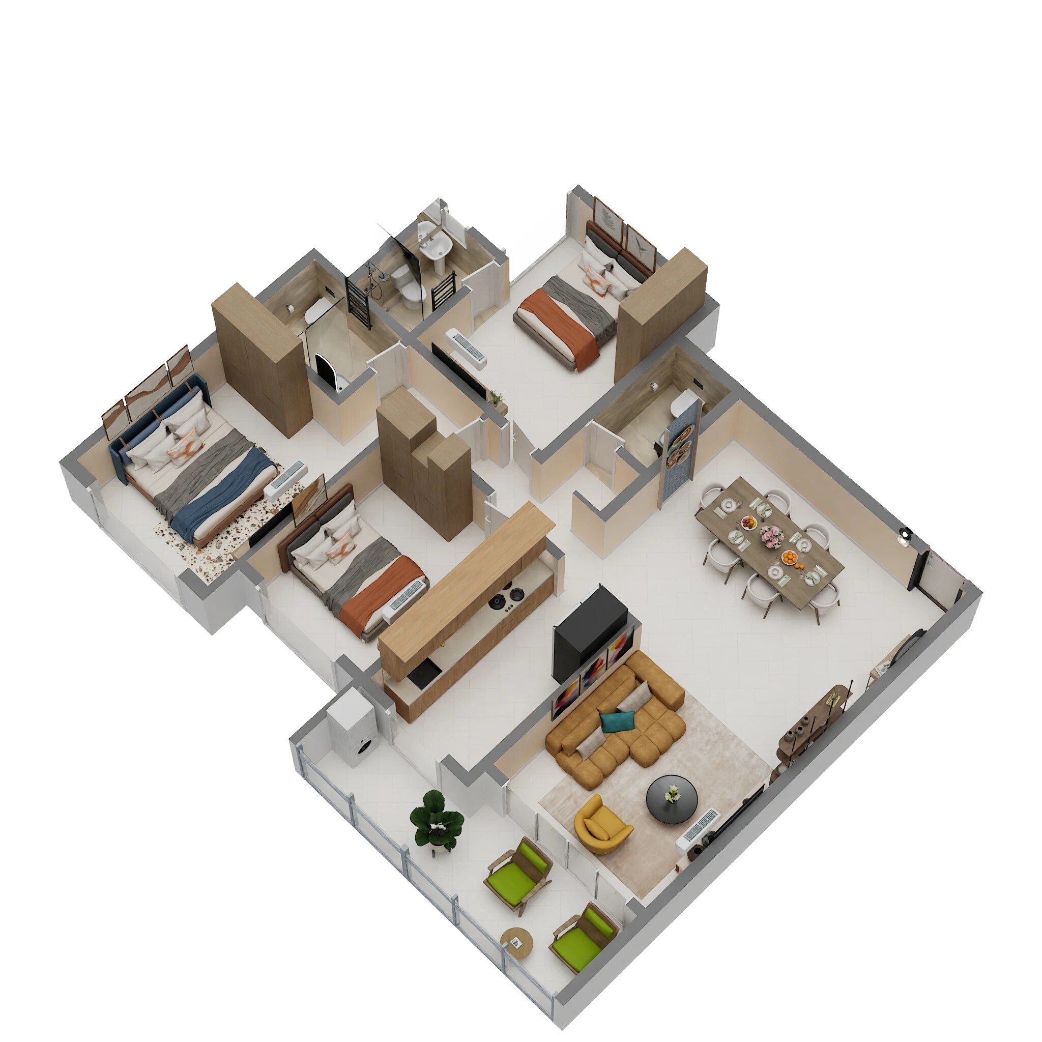 Floor plan of 3 BHK 1221 Sq. Ft. Apartment in Varsha Balaji Sapphire, Navi Mumbai