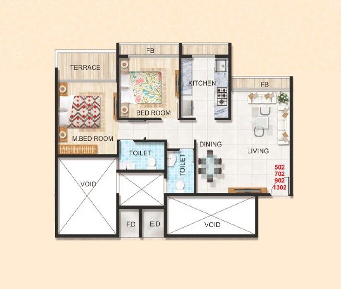 Floor plan of 2 BHK 541 Sq. Ft. Apartment in Varsha Balaji Shrushti, Navi Mumbai
