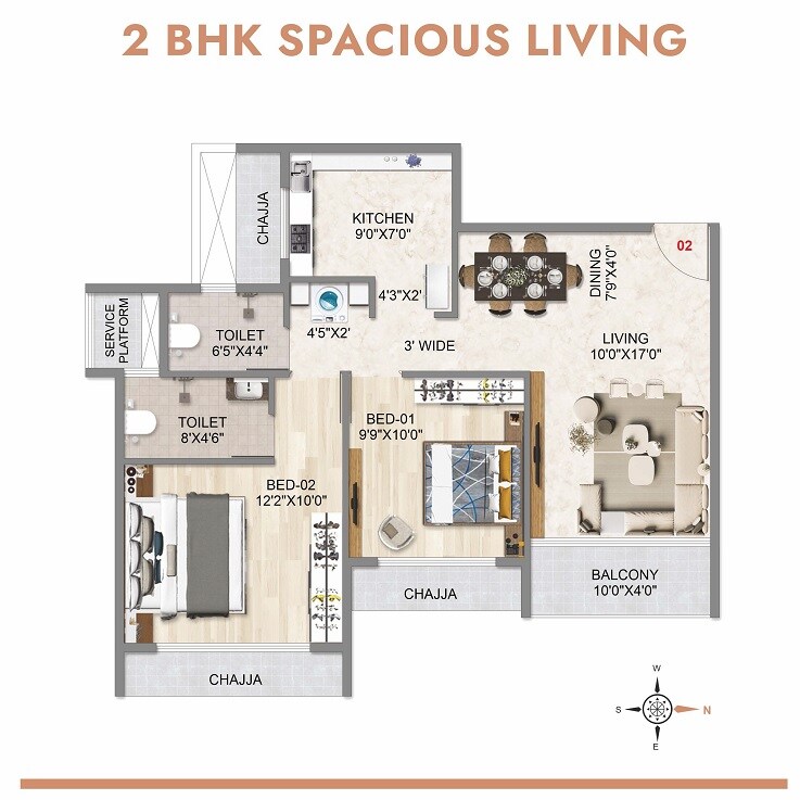 Floor plan of 2 BHK 606 Sq. Ft. Apartment in Varsha Balaji Skyline, Navi Mumbai
