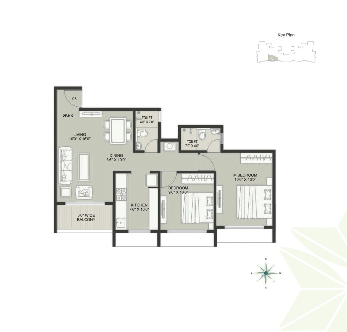 Floor plan of 2 BHK 767 Sq. Ft. Apartment in Varsha Balaji Vista, Navi Mumbai