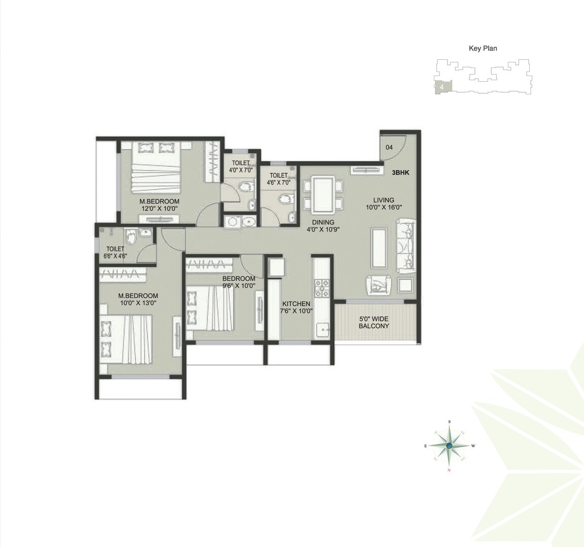 Floor plan of 3 BHK 1188 Sq. Ft. Apartment in Varsha Balaji Vista, Navi Mumbai