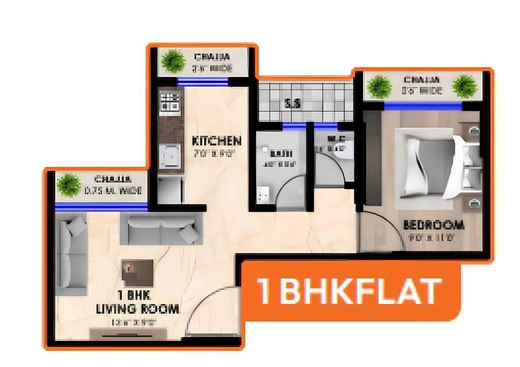 Floor plan of 1 BHK 383 Sq. Ft. Apartment in Vastu Morya, Navi Mumbai