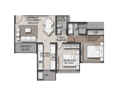 2 BHK 460 Sq. Ft. Apartment