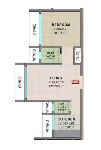 Floor plan of 1 BHK 315 Sq. Ft. Apartment in Vasundhara Krishna Vrundavan, Navi Mumbai