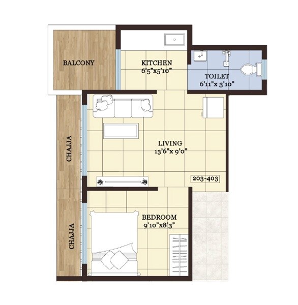 Floor plan of 1 BHK 400 Sq. Ft. Apartment in VCA Tapasya Manasvi Heights, Navi Mumbai