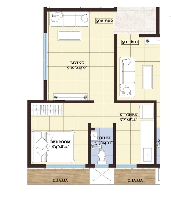 Floor plan of 1 BHK 410 Sq. Ft. Apartment in VCA Tapasya Manasvi Heights, Navi Mumbai