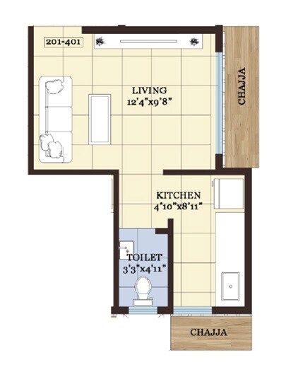 Floor plan of 193 Sq. Ft. Studio in VCA Tapasya Manasvi Heights, Navi Mumbai