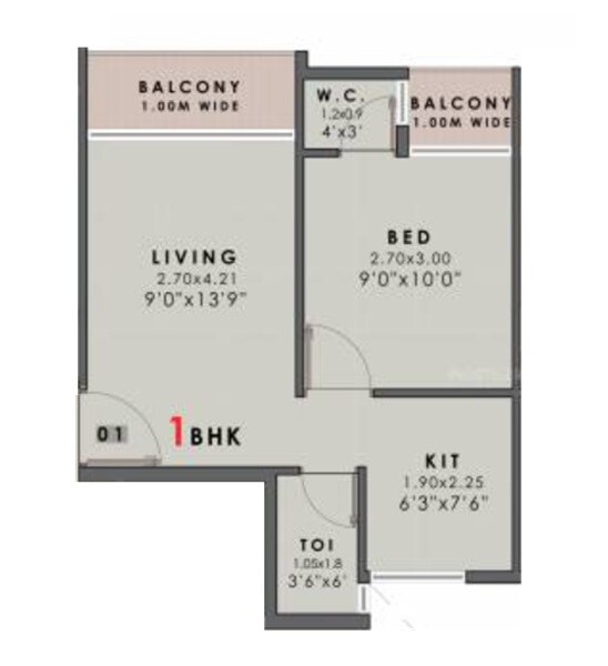 Floor plan of 1 BHK 291 Sq. Ft. Apartment in Venkatesha Alankar, Navi Mumbai
