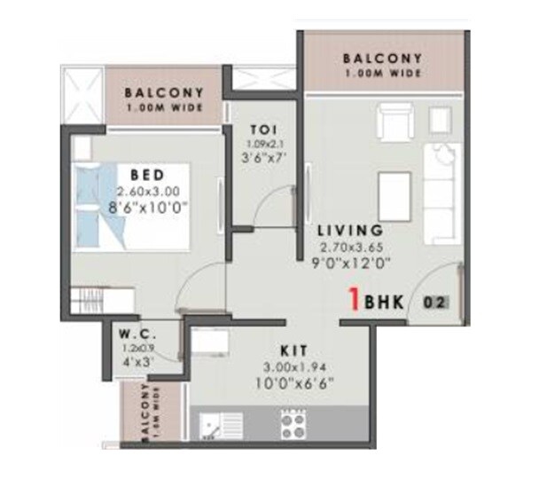 Floor plan of 1 BHK 312 Sq. Ft. Apartment in Venkatesha Alankar, Navi Mumbai