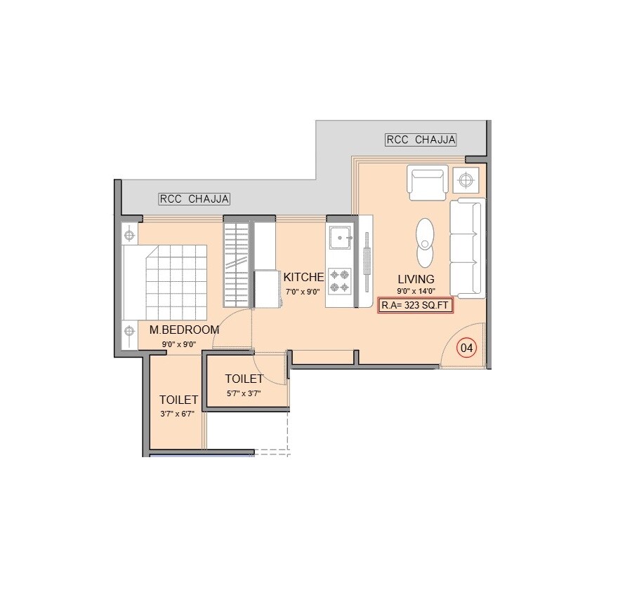 1 BHK 323 Sq. Ft. Apartment