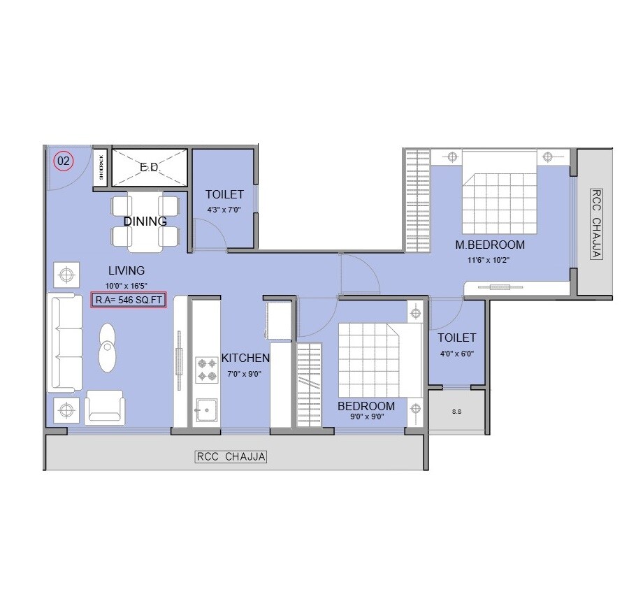 2 BHK 546 Sq. Ft. Apartment
