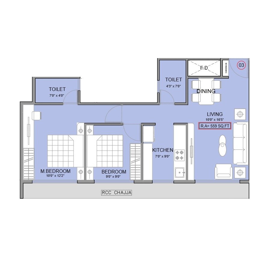 2 BHK 559 Sq. Ft. Apartment