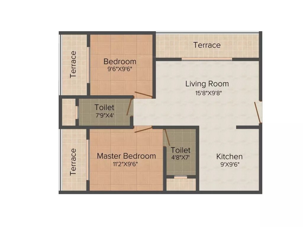 Floor plan of 2 BHK 1011 Sq. Ft. Apartment in Victory Casa, Navi Mumbai