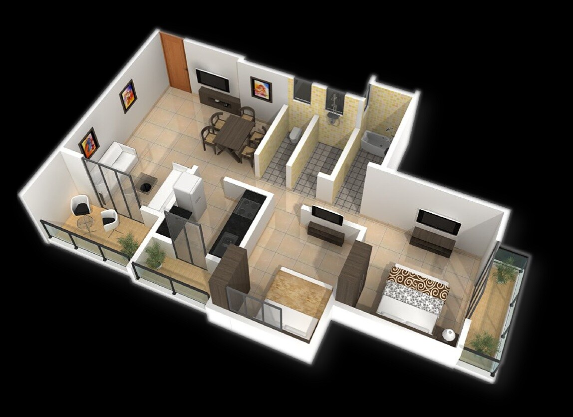 Floor plan of 2 BHK 1150 Sq. Ft. Apartment in Victory Tower, Navi Mumbai