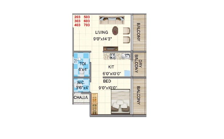 1 BHK 301 Sq. Ft. Apartment