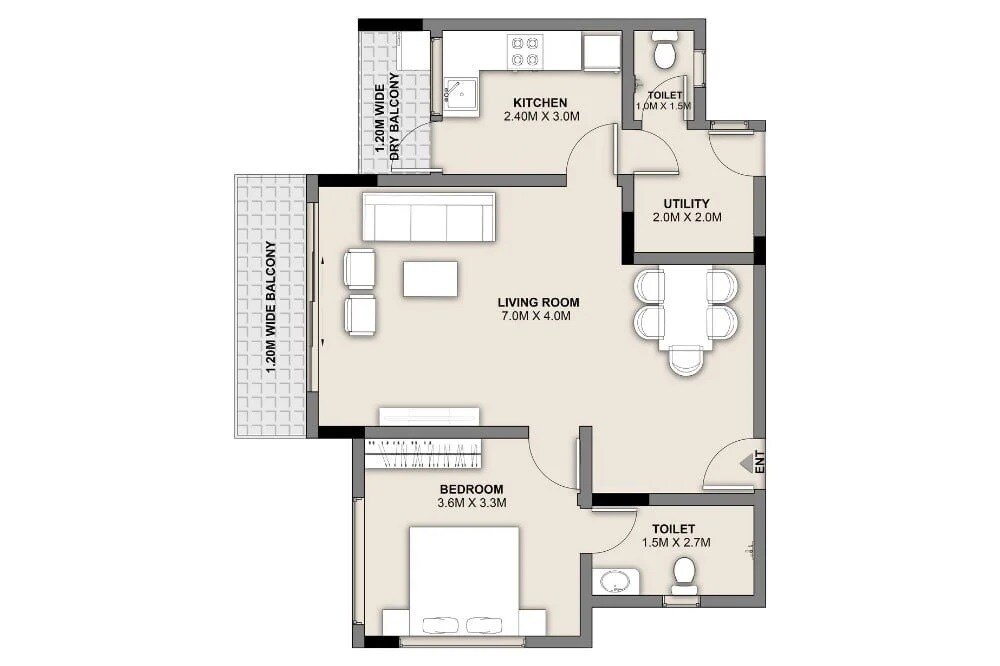 1 BHK 456 Sq. Ft. Apartment