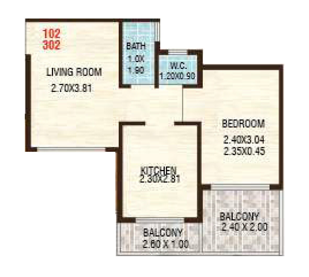 Floor plan of 1 BHK 425 Sq. Ft. Apartment in Vijay Abode, Navi Mumbai