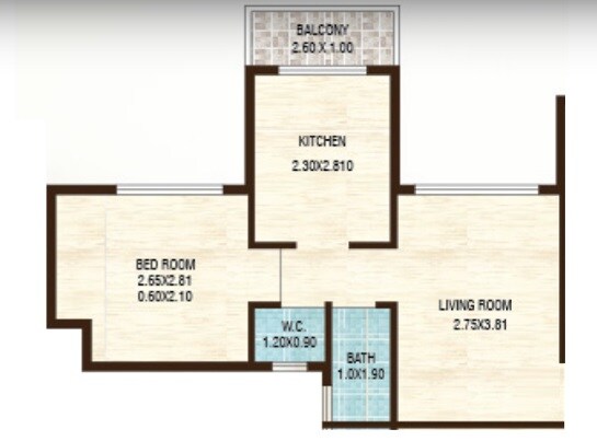 Floor plan of 1 BHK 353 Sq. Ft. Apartment in Vijay Abode, Navi Mumbai