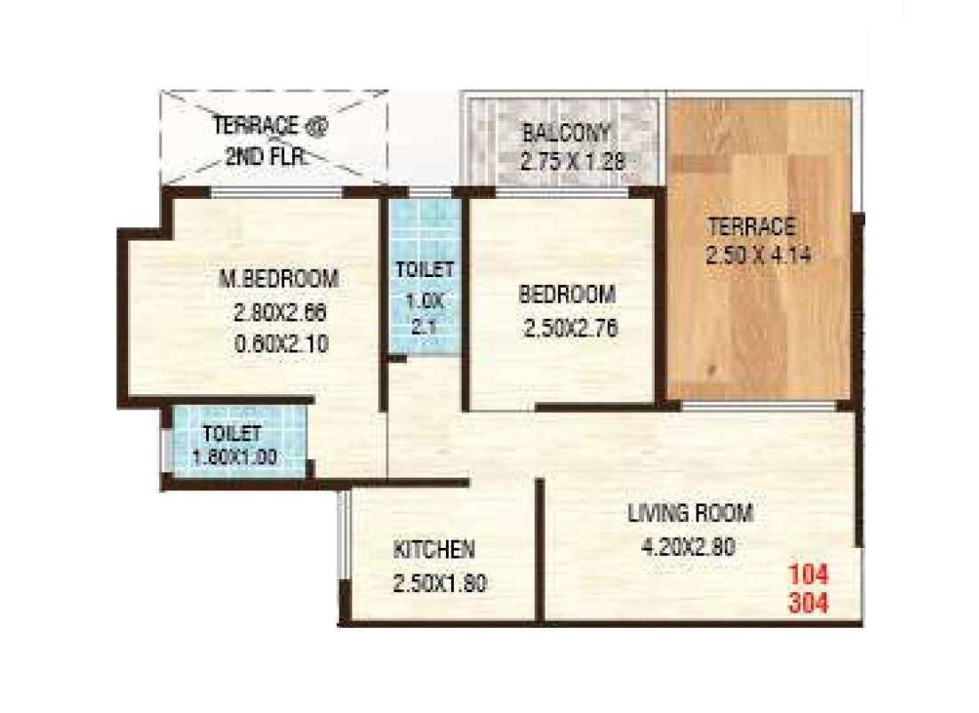 Floor plan of 2 BHK 542 Sq. Ft. Apartment in Vijay Abode, Navi Mumbai