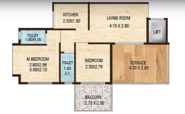 Floor plan of 2 BHK 530 Sq. Ft. Apartment in Vijay Abode, Navi Mumbai