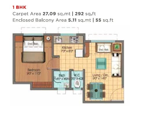 Floor plan of 1 BHK 292 Sq. Ft. Apartment in Vijay Estate Vakas, Navi Mumbai