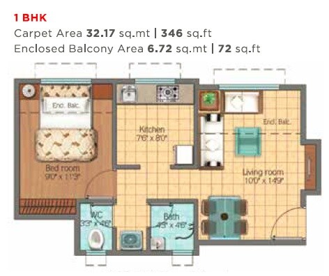Floor plan of 1 BHK 346 Sq. Ft. Apartment in Vijay Estate Vakas, Navi Mumbai