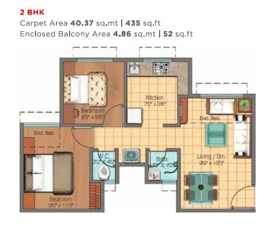 Floor plan of 2 BHK 435 Sq. Ft. Apartment in Vijay Estate Vakas, Navi Mumbai