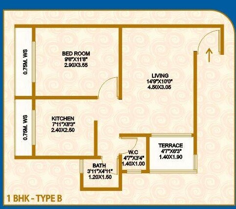 Floor plan of 1 BHK 660 Sq. Ft. Apartment in Vijay Galaxy Karjat, Navi Mumbai