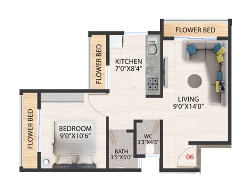 Floor plan of 1 BHK 345 Sq. Ft. Apartment in Vijay Hazare Heights, Navi Mumbai