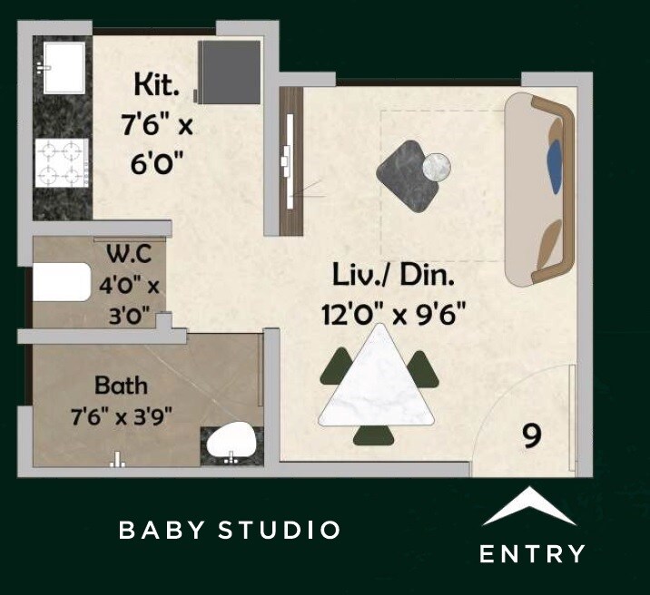 Floor plan of 220 Sq. Ft. Studio in Vijay Parivaramm, Navi Mumbai