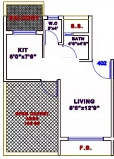 Floor plan of 1 BHK 505 Sq. Ft. Apartment in Vijay Pride, Navi Mumbai