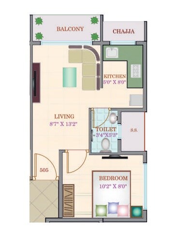 Floor plan of 1 BHK 295 Sq. Ft. Apartment in Vikramaditya Sunshine Square, Navi Mumbai