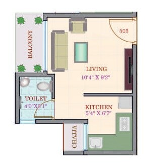 Floor plan of 190 Sq. Ft. Studio in Vikramaditya Sunshine Square, Navi Mumbai