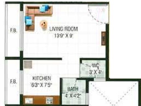 Floor plan of 1 BHK 105 Sq. Ft. Villa in Villa Aangan Villa, Navi Mumbai