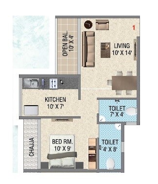 Floor plan of 1 BHK 394 Sq. Ft. Apartment in Villa Anthem, Navi Mumbai