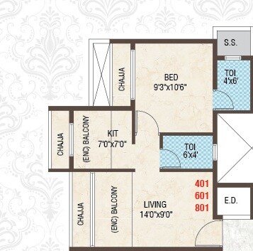 Floor plan of 1 BHK 271 Sq. Ft. Apartment in Villa Imperia Villa, Navi Mumbai
