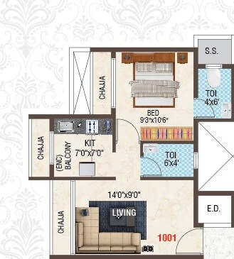 Floor plan of 1 BHK 310 Sq. Ft. Apartment in Villa Imperia Villa, Navi Mumbai