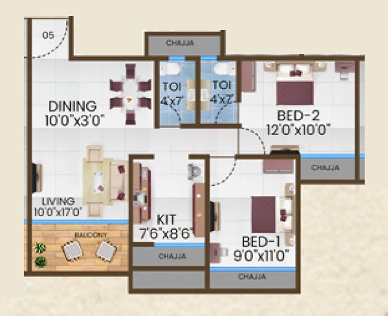 2 BHK 492 Sq. Ft. Apartment