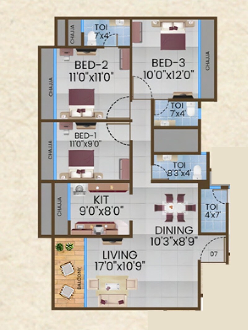 2 BHK 583 Sq. Ft. Apartment