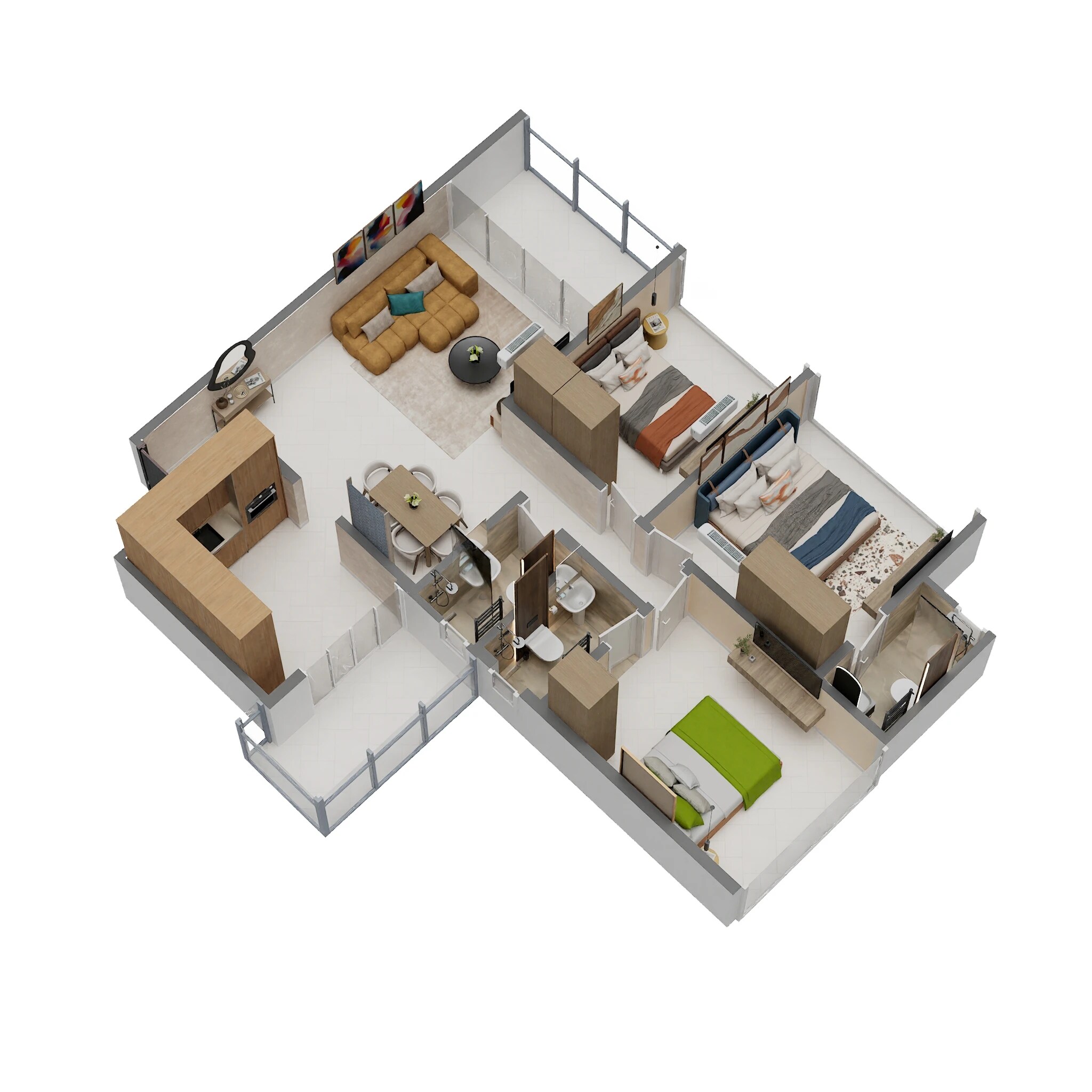 3 BHK 1050 Sq. Ft. Apartment