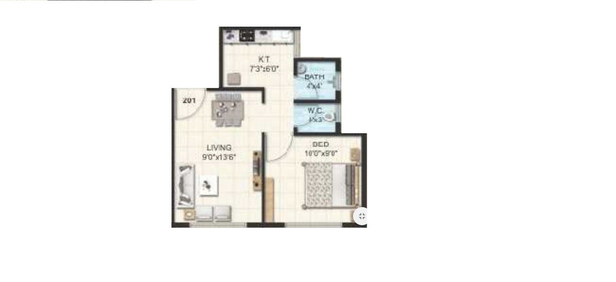 Floor plan of 1 BHK 266 Sq. Ft. Apartment in Villa Prime Villa, Navi Mumbai