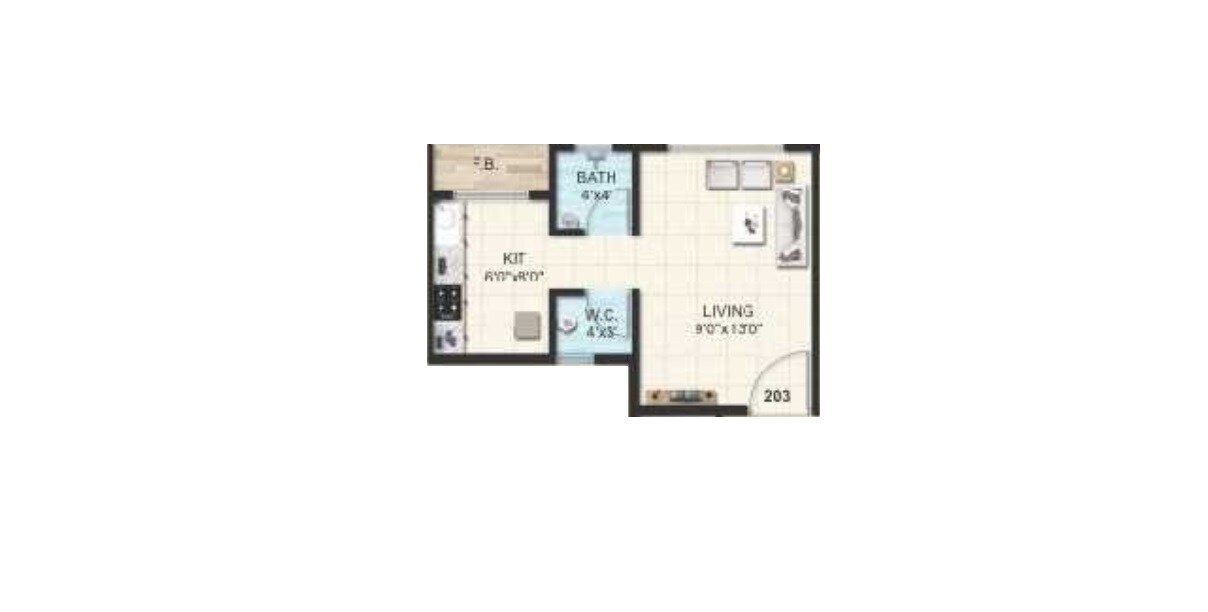 Floor plan of 199 Sq. Ft. Studio in Villa Prime Villa, Navi Mumbai