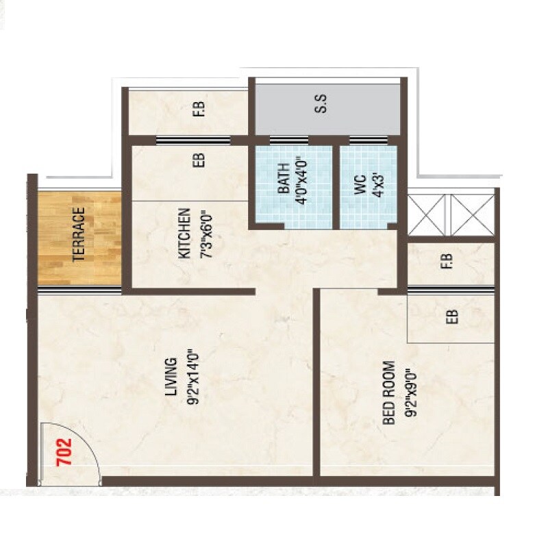 Floor plan of 1 BHK 224 Sq. Ft. Apartment in Villa Smaran, Navi Mumbai