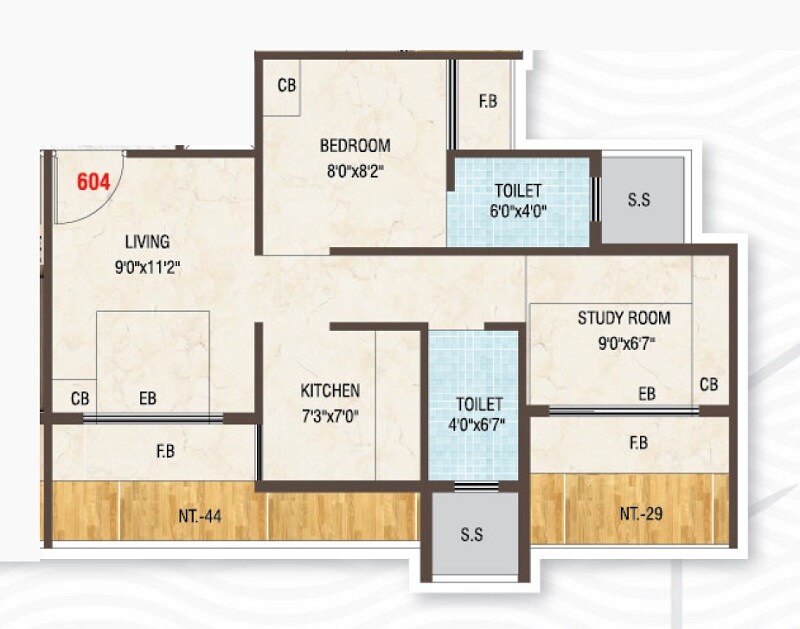 Floor plan of 1 BHK 288 Sq. Ft. Apartment in Villa Smaran, Navi Mumbai